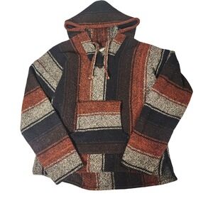Vel-Mex Baja Hoodie Striped Drug Rug Pullover Orange Black Cream Medium